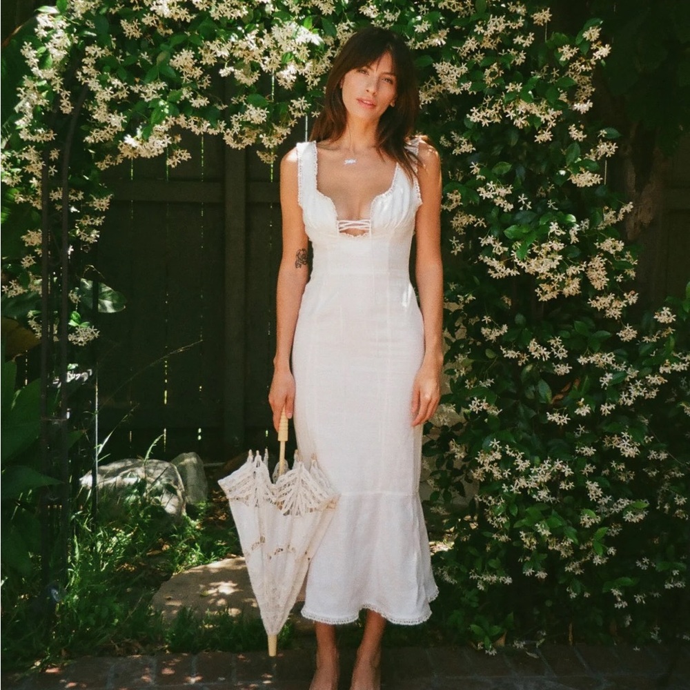Fait Par Foutch Linen Chantal Midi Dress Ivory
